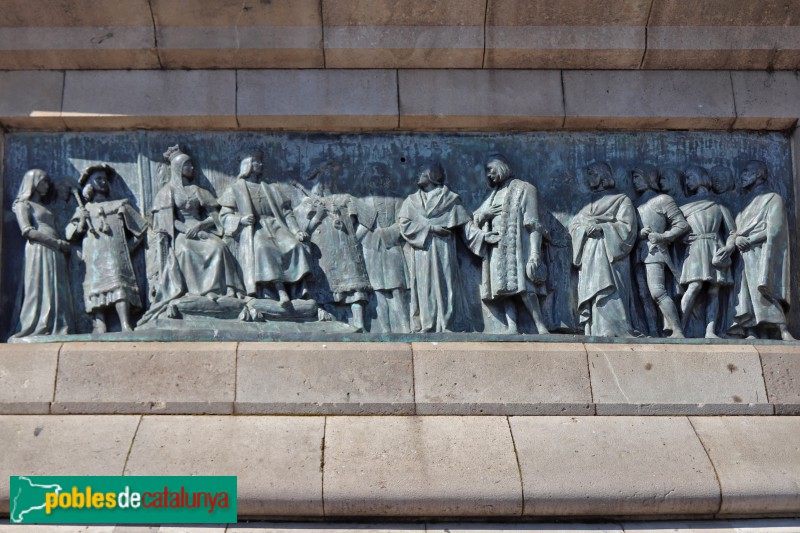 Barcelona - Monument a Colom. Colom presentant el projecte als Reis Catòlics a Còrdova