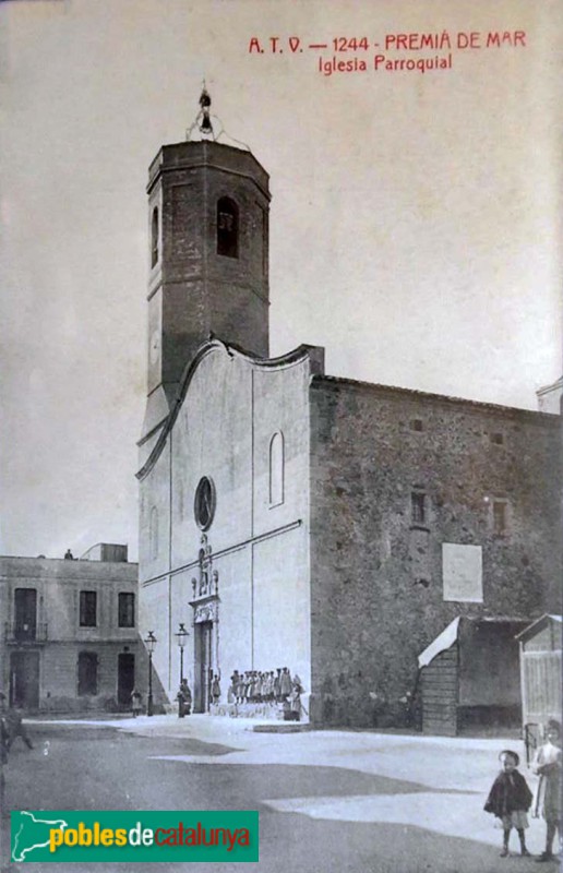 Premià de Mar - Església de Sant Cristòfol. Postal antiga